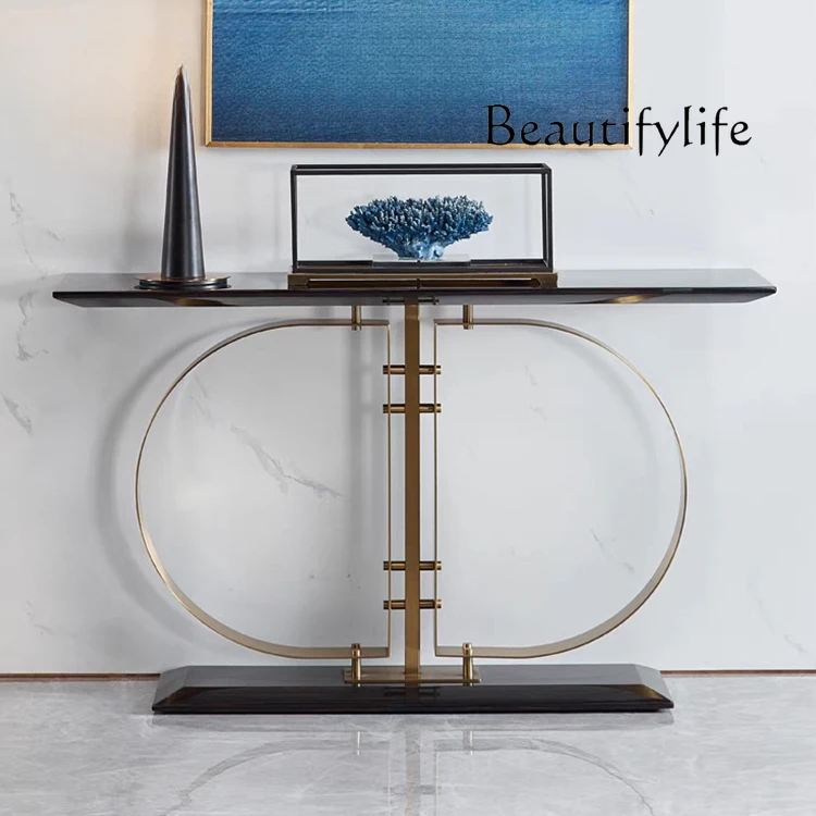 High-end entrance corridor entrance decorative cabinet rock slab marble entrance end view table