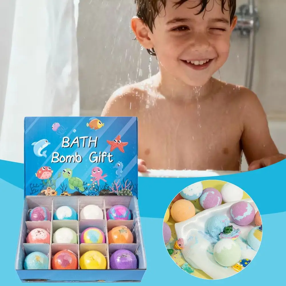 Kids Bath Ball with Surprise Toys Inside Natural Essential Oil Bubble Bath Ball Gentle Skin-Friendly Spa Gift Set