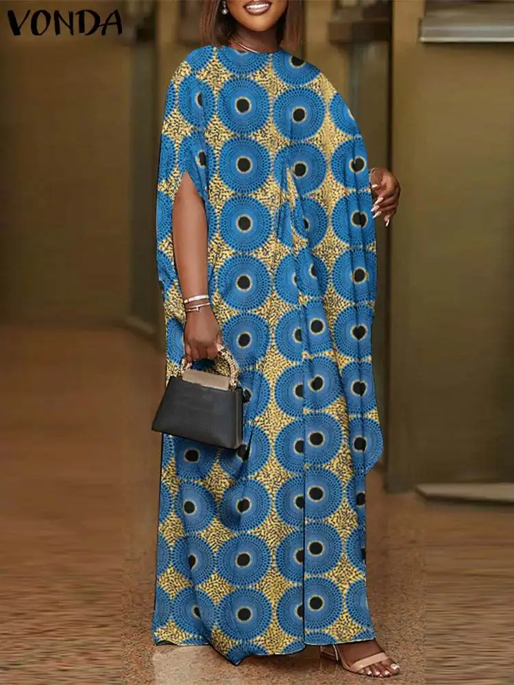 

Женское длинное платье VONDA в богемном стиле с коротким рукавом, летнее Плиссированное длинное платье 2024, винтажный Повседневный свободный сарафан большого размера