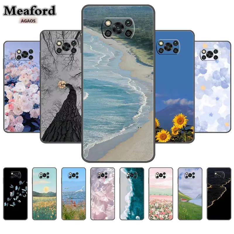 Soft Phone Cover for Poco X3 Pro Bumper Silicon TPU Case for Xiaomi Poco X3 NFC Pro Case Nature View on Pocophone X3 NFC Coque