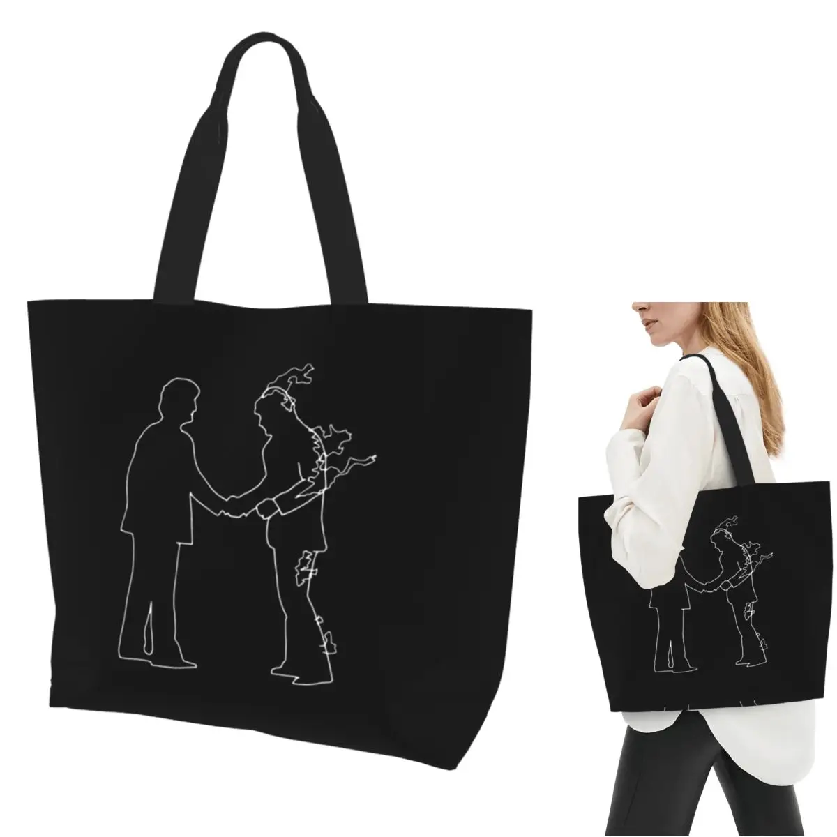 Pink Floyd Wish You Were Here Minimalistic White On Black Shopping Tote Bag Canvas Shoulder Bags Shopper Grocery Handbag