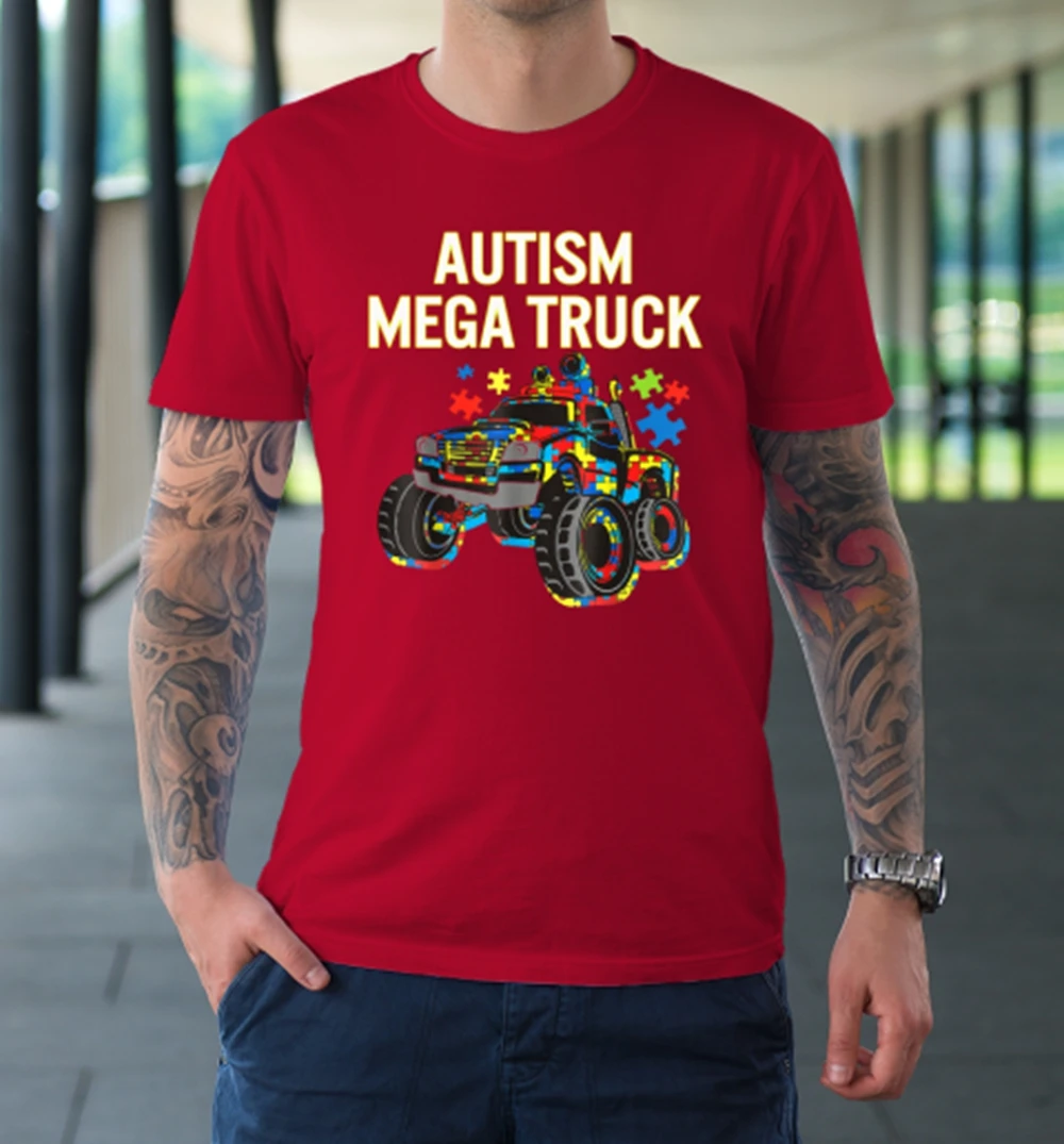 Autism Mega Truck Shirt Monster Truck Autism Awareness T-Shirt Y2k Tshirt Camisetas Mens Clothes New in Top & Tees Tee 80408