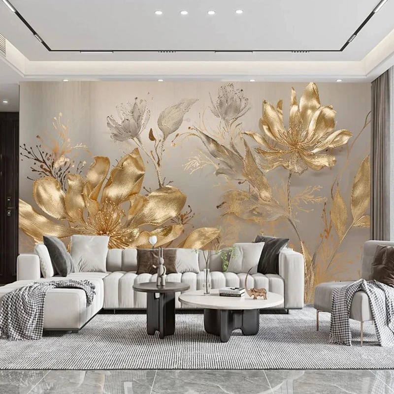 

Custom Large Mural Paper Luxury 3D Golden Flowers Painting Wallpaper for Wall Bedroom Living Room TV Background Home Decoration