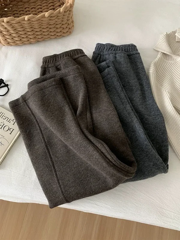plus Size High Waist Fleece Lined Loose Thick Wide Leg Pants Women's Autumn Winter Casual Straight Cut Trousers Korean Style
