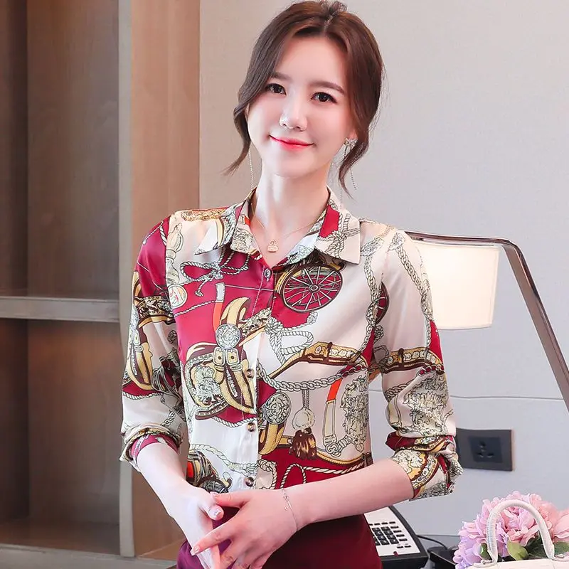 Long-sleeved Printed Chiffon Shirt for Women 2025 Autumn New Floral Top