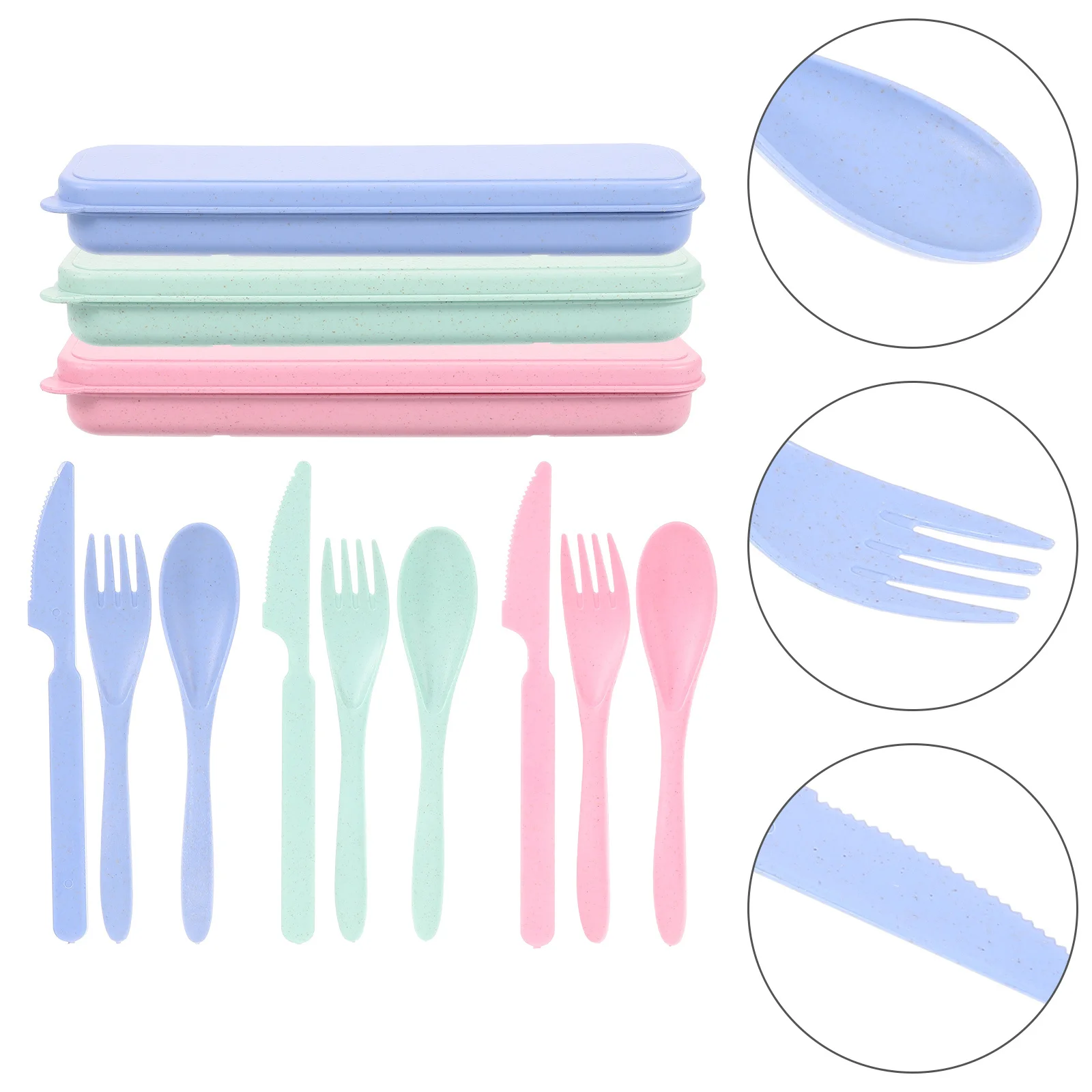 

3 Sets Wheat Straw Tableware Lunchbox Reusable Travel Utensils With Case Tablespoon Kit
