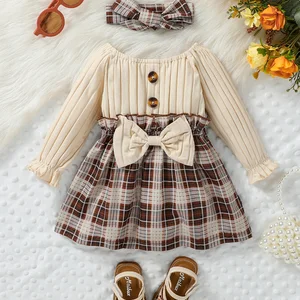 2024 neue Mädchen Herbst -Langarm mit Bugplaid Fahion süßes Kleid 10 Hauptverkaufskleid Baby Party Kleid 1 Jahr - №5