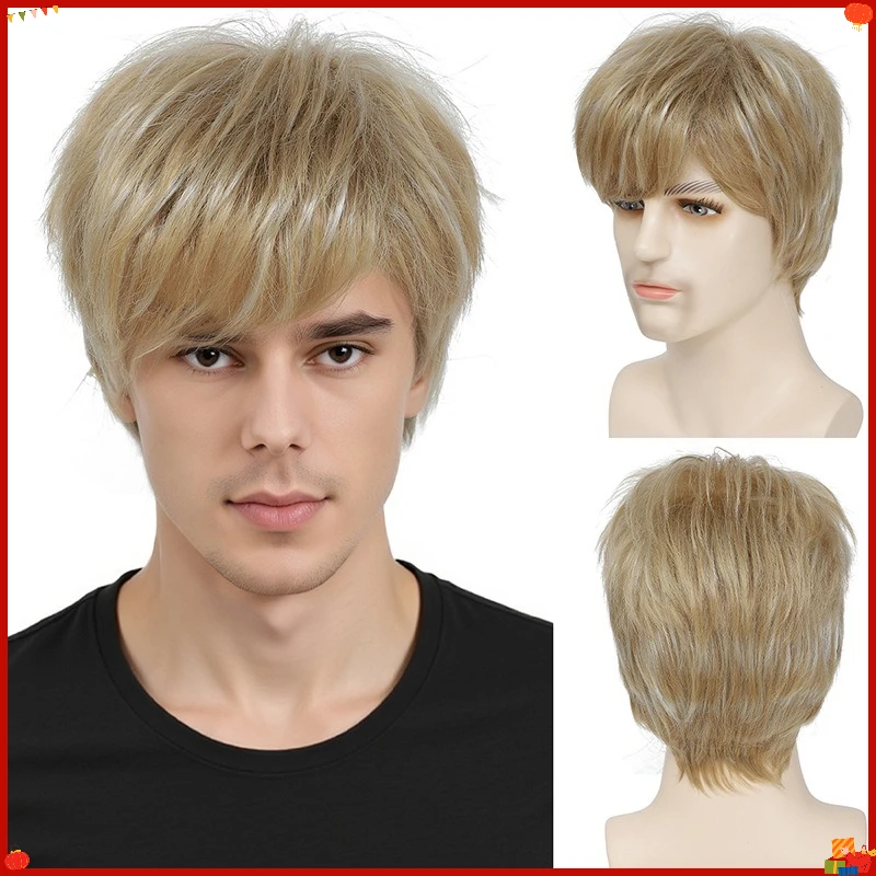 Fashion Synthetic Wig Short Straight Mixed Blonde Bangs Side Fringe Heat Resistant for Daily Party Cosplay