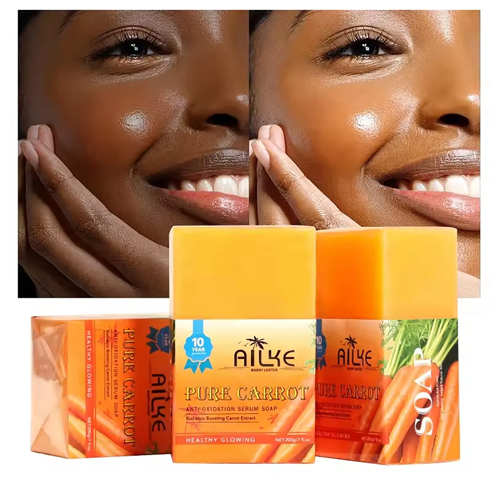 AILKE Pure Carrot Anti-Oxidation Serum Soap, Skin Brightening Soap Bar, Cleaning Stains, With Vitamin C