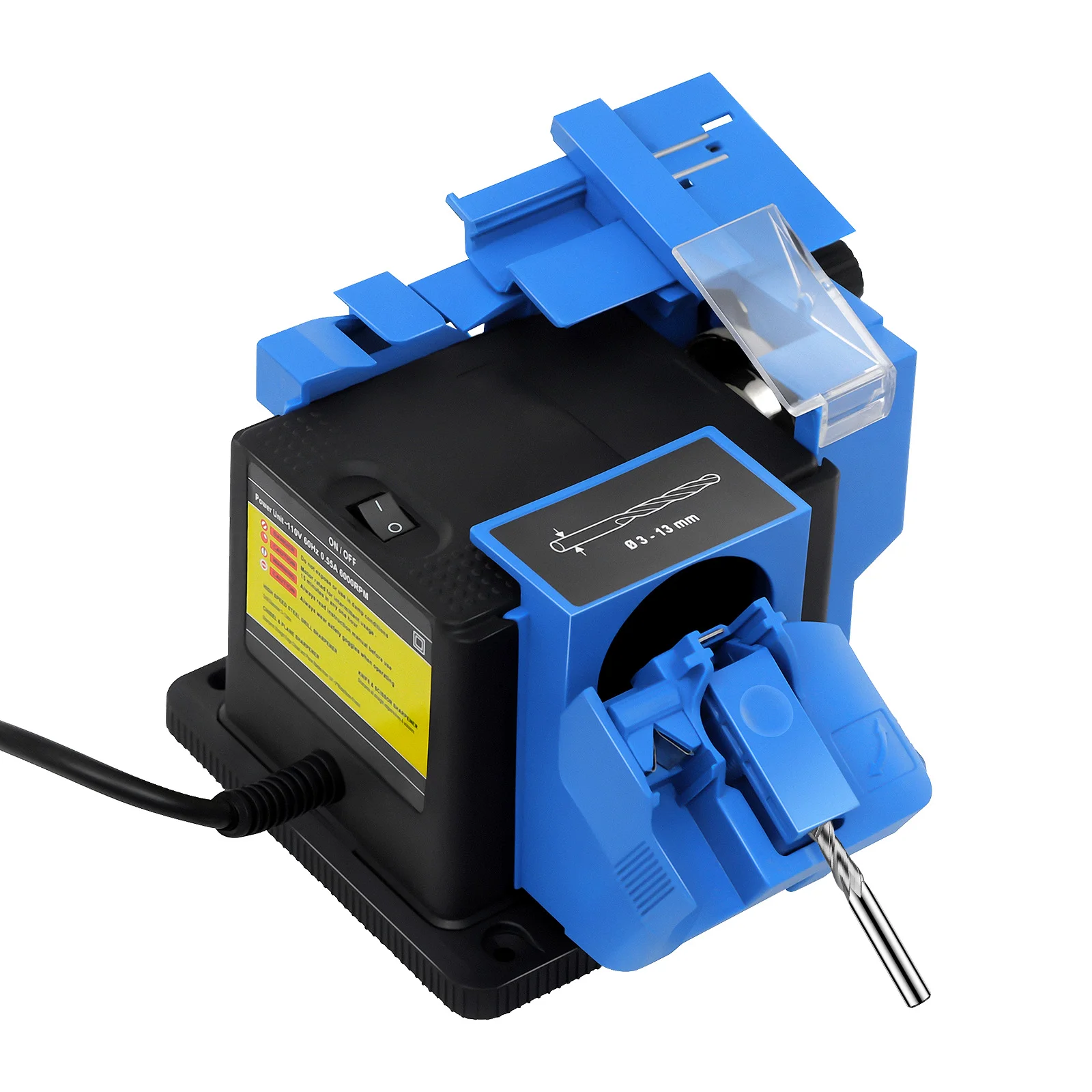 Multifunctional Drill Sharpener, Electric Drill Bit Grinder 110V, 65W Pure Copper Motor, 1350rpm, 15°-50° Adjustable Angle, for Sharpening Drill Bits, Scissors, Knives, Chisels, Quick Sharpening, Saves Time, Anti-slip Feet, Home, Restaurant, Workshop