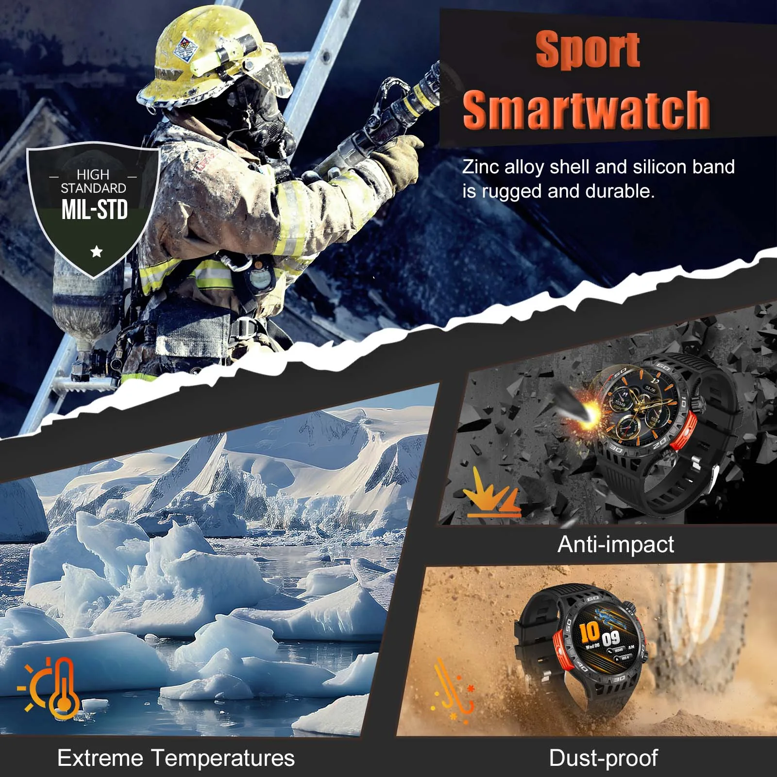 EIGIIS Smart Watch for Men with LED Flashlight Compass 1.46" Full Touch Screen Activity Tracker 450mAh Battery 100+Sports Modes - view 3