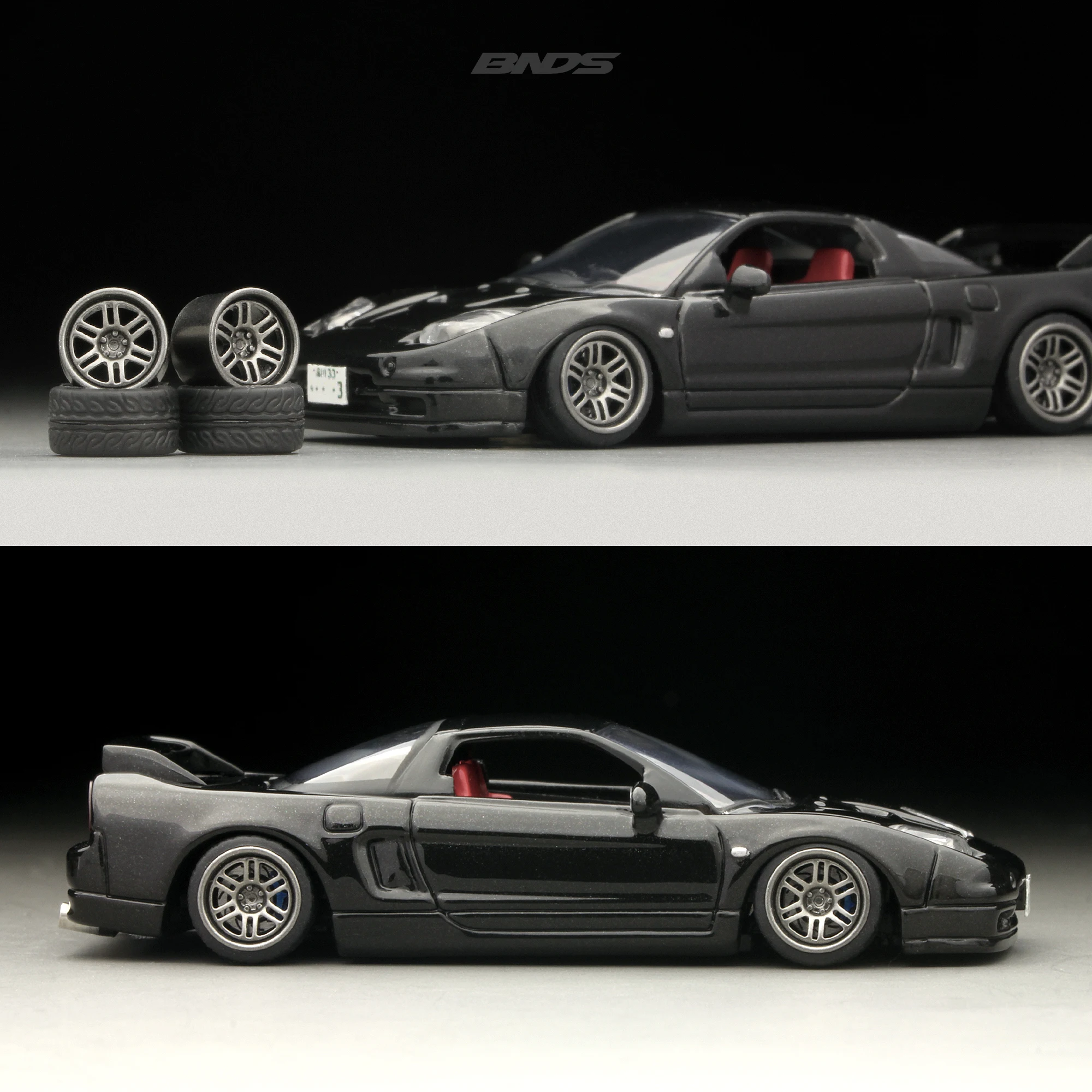 黒のフラットアップリムを備えたBDS-ABS輪のゴムタイヤ,jdm vipスタイルの改造部品,1:64, 4個セット