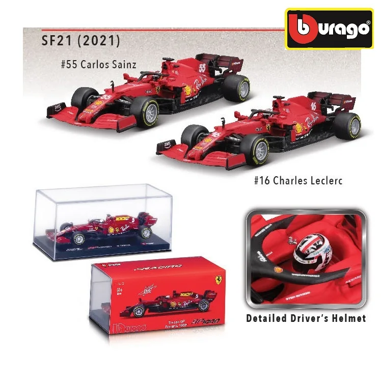 

Bburago 1:43 F1 2021 SF21 No.55 Carlos Sainz /No.16 Charles Leclerc Helmet ver Model Car