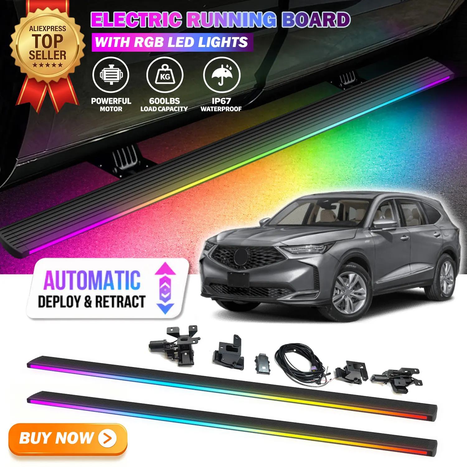 Deployable Power Electric Running Boards Fits For ACURA MDX 2023-2026 with LED Light Strips Side Step Nerf Bars