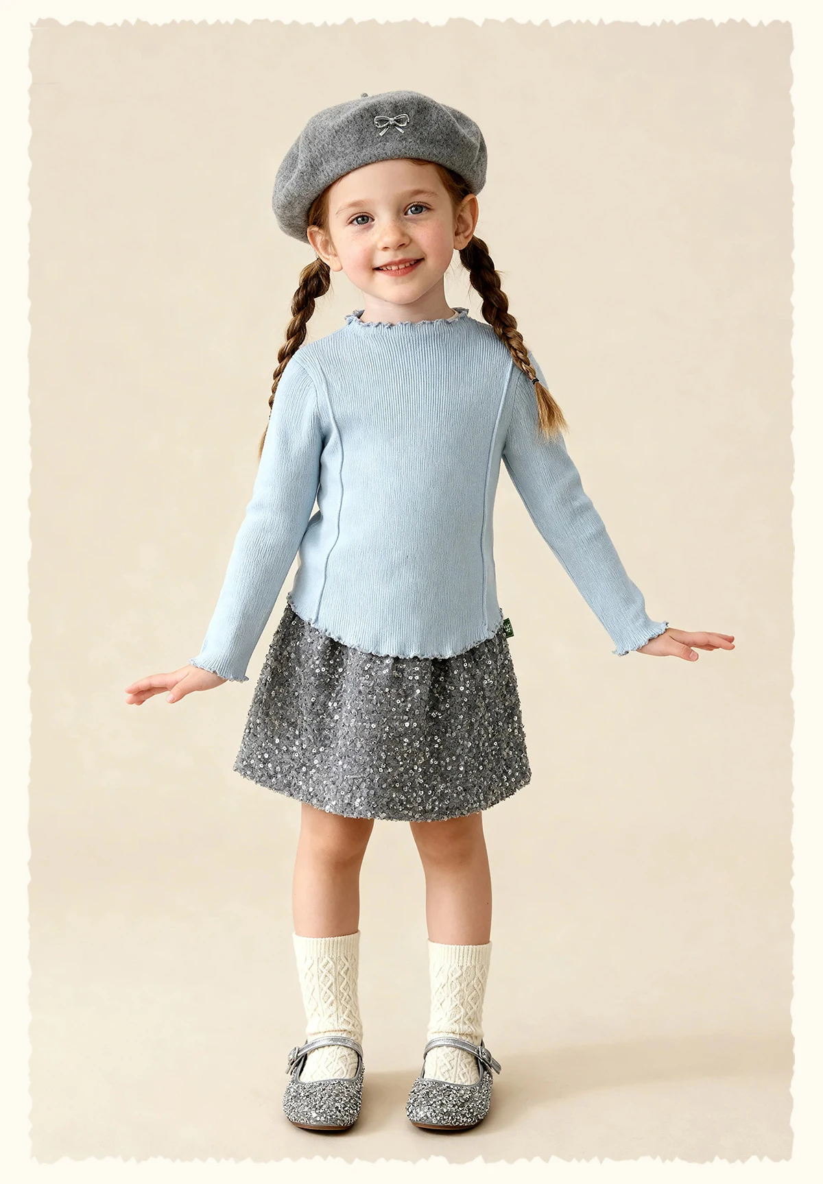 Amila Kids 2026 Winter Mädchen Strickshirt Top Grau Rosa Reisrot Schwarz Rüschen Halbhoher Kragen Weich Nicht hautverletzend – Detail 19
