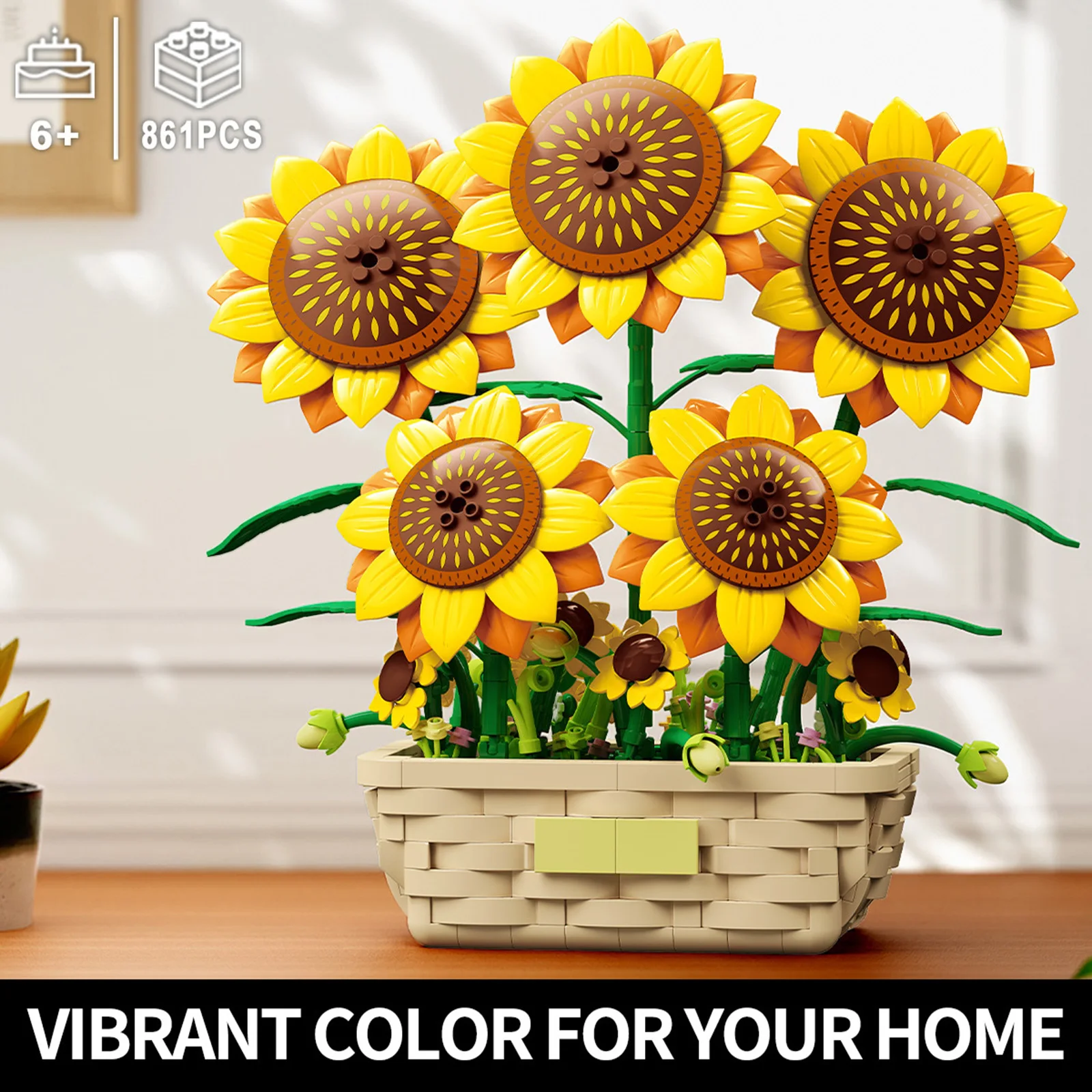 

Sunflower potted plant Model Building Blocks Toy Sunflower Puzzle Bricks Sets Educational Toys Desktop Ornament Gifts