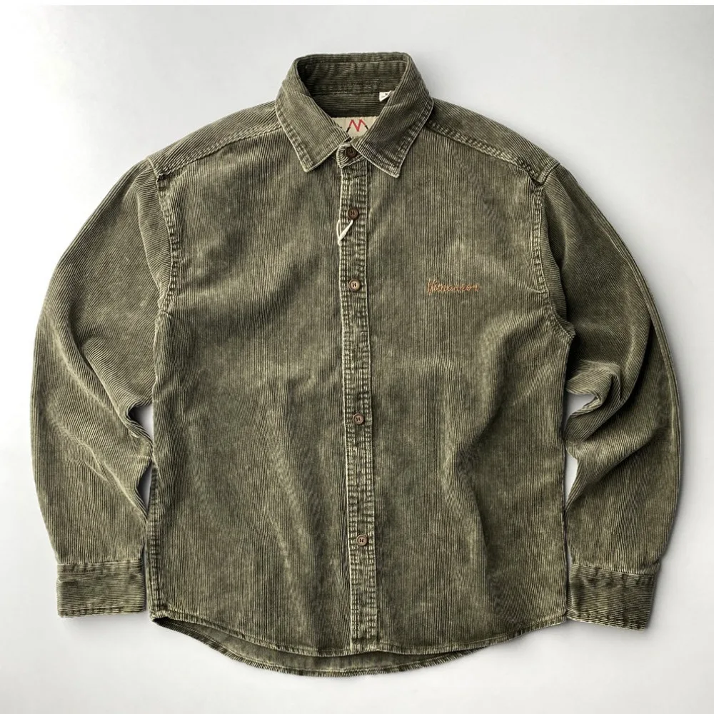 

Men Vintage Washed Corduroy Long Sleeve Shirts Single Pocket Turn Down Collar Loose Retro Casual Streetwear Shirts 3 Colors
