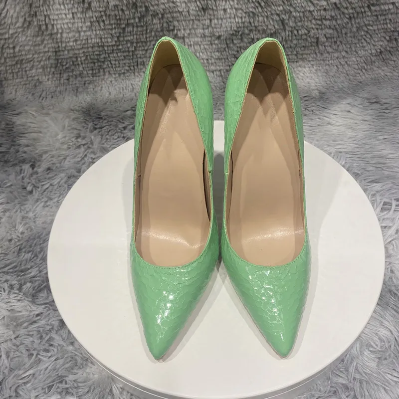 

Heelgoo Mint Green Yellow Snakeskin Women Sexy Pointy Toe High Heel Party Shoes Comfortable Slip On Stiletto Pumps Plus Size 46