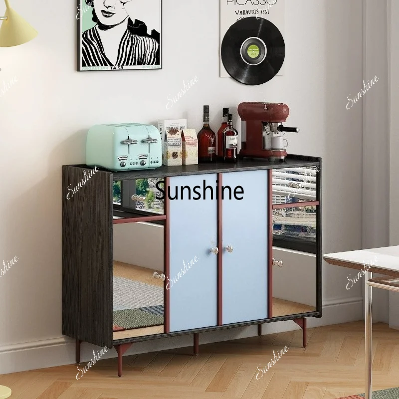 Retro dining side cabinet integrated storage cabinet against the wall, living room home solid wood storage cabinet