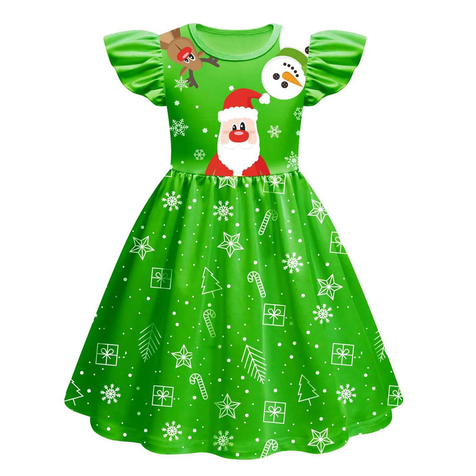 1-8Years Kids Girl Christmas Dress Pattern Print Princess Toddler Kids Xmas Party Cosplay Costume Children Christmas Dress Up