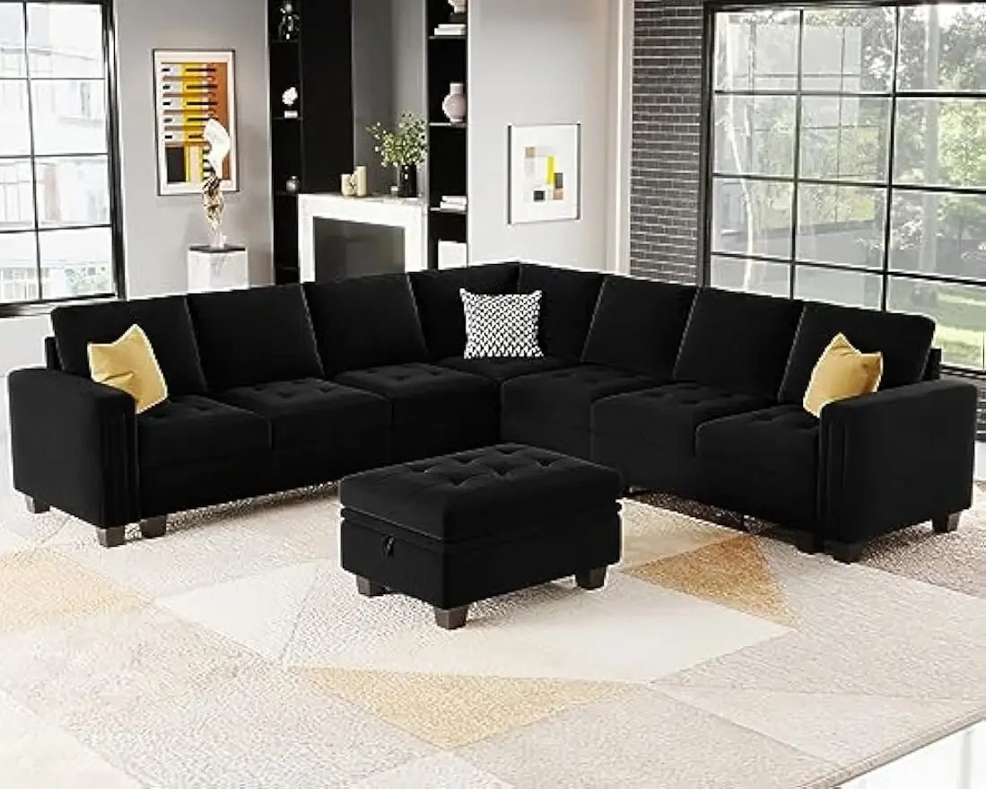 Convertible Velvet Modular Sectional Sofa Couch with Reversible Chaise L Shaped Sectional Couch