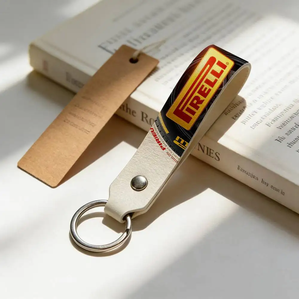 For Logo PIRELLI PU Leather Motorcycle Keychain Universal Motorbike Key Ring Holder For Riders Men Gift