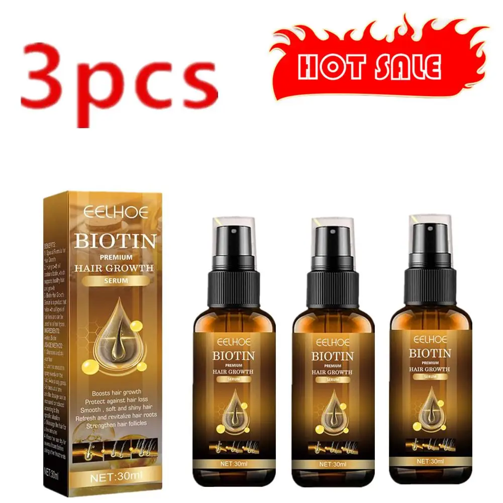 

3PCS Biotin Repair Damaged Hair Care Essential Oils Enhance Hair Roots Spray Scalp Treatment For Men Women