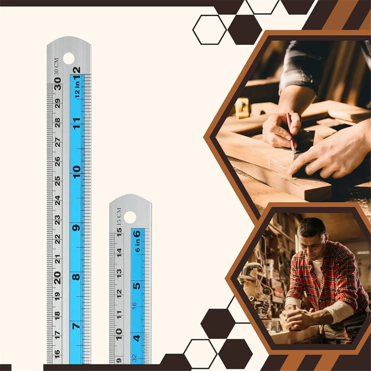 Hot New 12+6 Inch Metal Ruler Set-Straight Edge Ruler Has Both Imperial and Metric Measurements, Perfect for DIY Projects, Blue