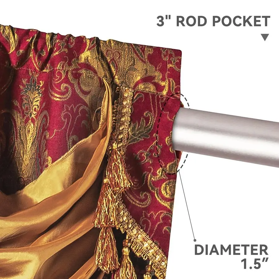 Rideaux de fenêtre en damassé rouge de luxe avec cantonnières et attaches en cascade, rideaux occultants classiques en jacquard 2 panneaux pour