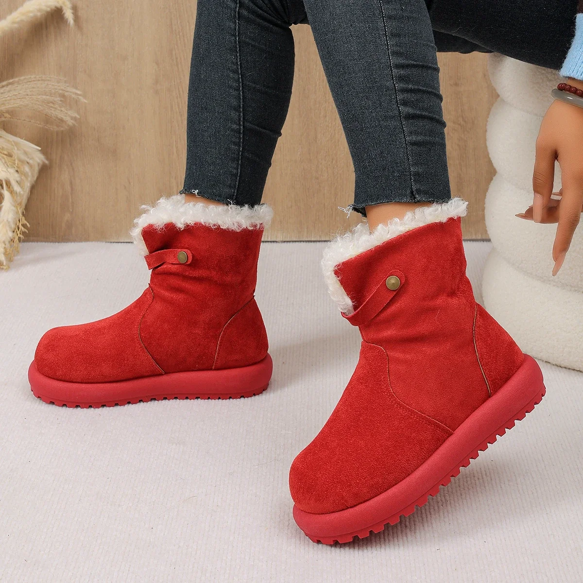 Snow Boots 2026 Winter Designer Button  Women Comfortable   No Slip Thick Bottom Ankle Boots Women Warm Short Plush Shoes