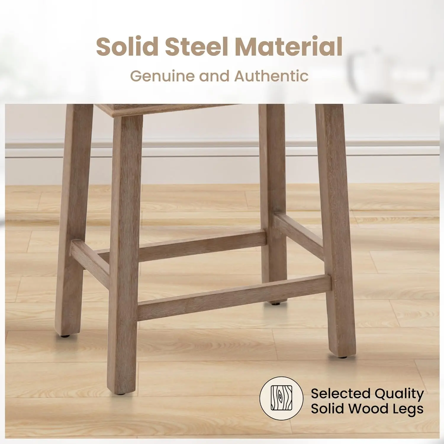 Bar Stools Set Of 3 - Solid Wood Legs Counter Height Barstools With Upholstered  Seat, 24 Inch Kitchen Counter Island Stools