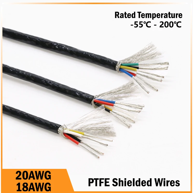 1/5M 20AWG 18AWG PTFE Shielded Wire 1 2 3 4 5 6 Cores High Purity OFC Copper Tinned FEP Insulation Cable Sq0.5mm  0.75mm