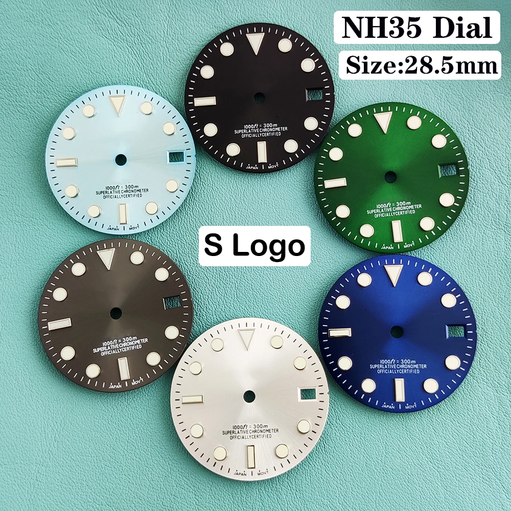 

Циферблат NH35 28,5 мм, зеленый, светящийся, S-образный, для часов Mariner, подходит для механизмов NH35, NH36, аксессуары для часов, инструменты для ремонта часов.