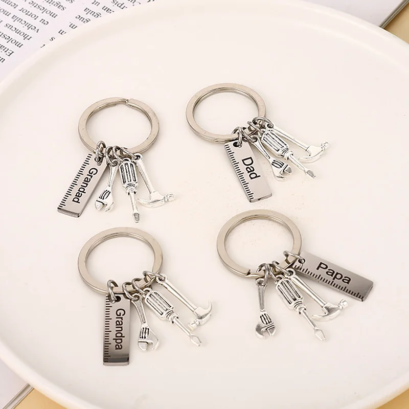 Creative Dad Letters Keychains Hammer Screwdriver Wrench Pendant Keyring Charm Bag Hanging Decoration Father's Day Jewelry Gifts