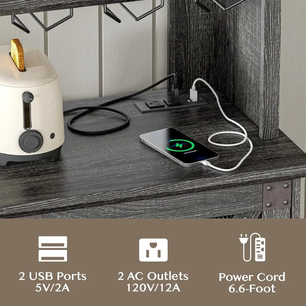 Weinbarschrank, Bauernhaus-Schnappschrank mit Schublade, Kaffeebarschrank mit LED-Leuchten, Buffetschrank mit Weinregal und G