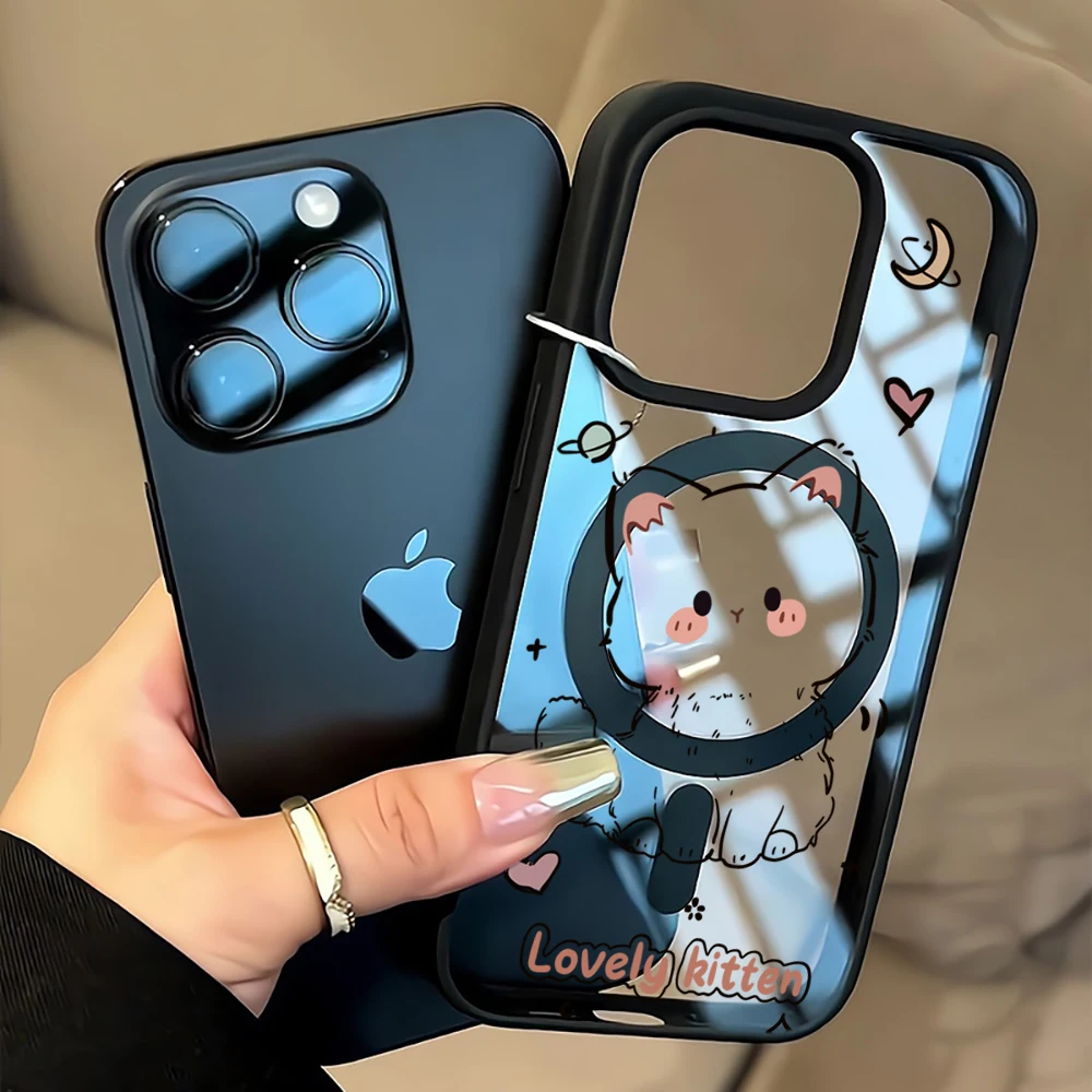 Niedliche Katzen-Schutzhülle für Magsafe iPhone 15 16 Pro Max 17 14 11 13 12 Pro Max Plus Hüllen Magnetisches Kabelloses Laden Coque – Detail 9