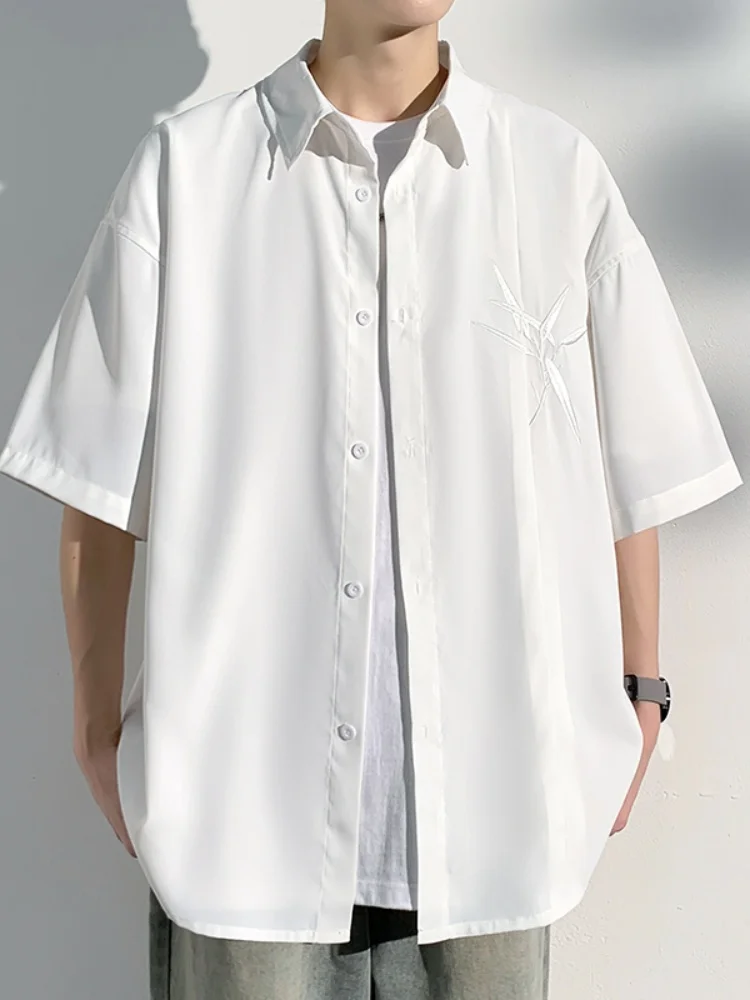 

Loose Fit Ice Silk Bamboo Embroidery Men's Short Sleeve Shirt Thin Summer Fashionable Chinese Style Top Youth Shirt