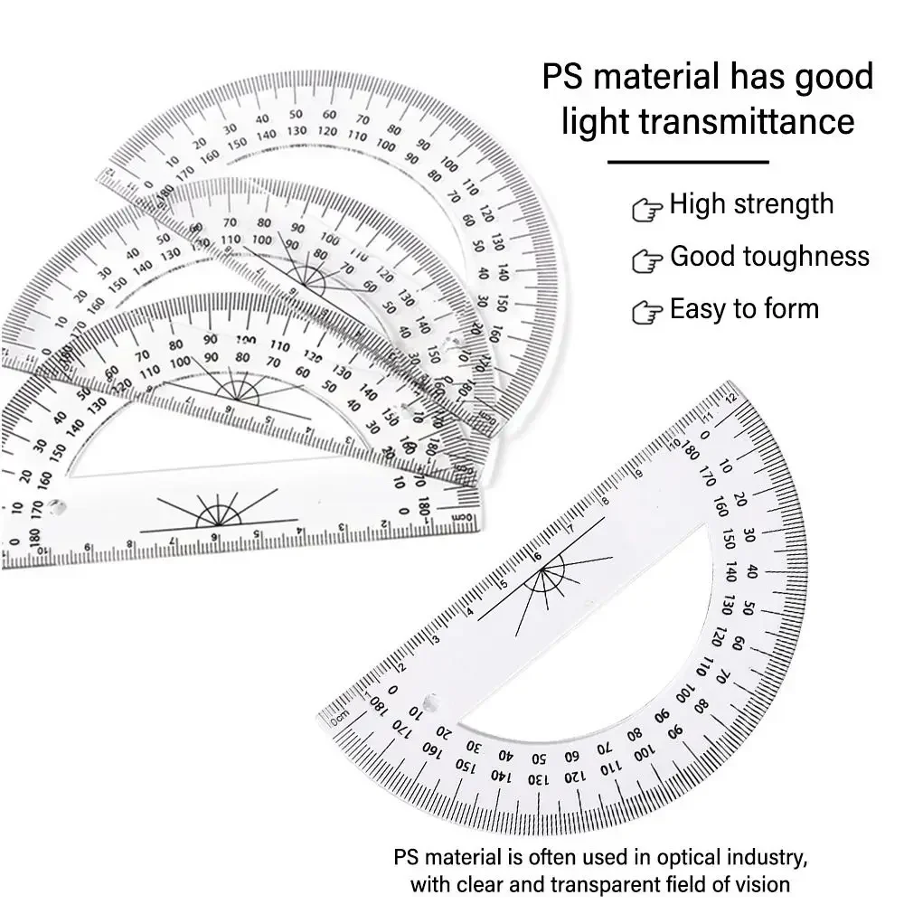 Professional Plastic Set Square Drafting Tools Transparent Angle Protractor Geometry With Handle Scale Ruler School Office