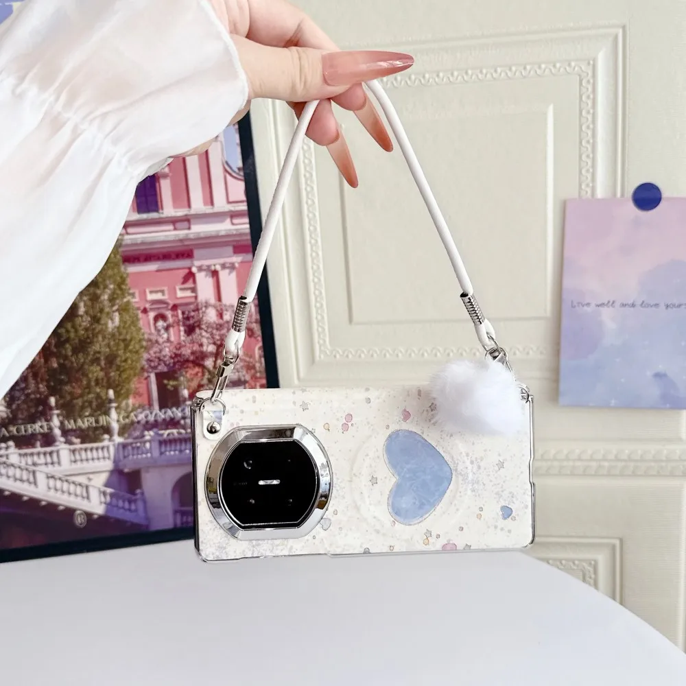 For HuaWei Mate X7 Phone Case Hairball Bracelet Protective PC Hard Shell Magnetic Wireless Charger Axis Hinge Holder Back Cover