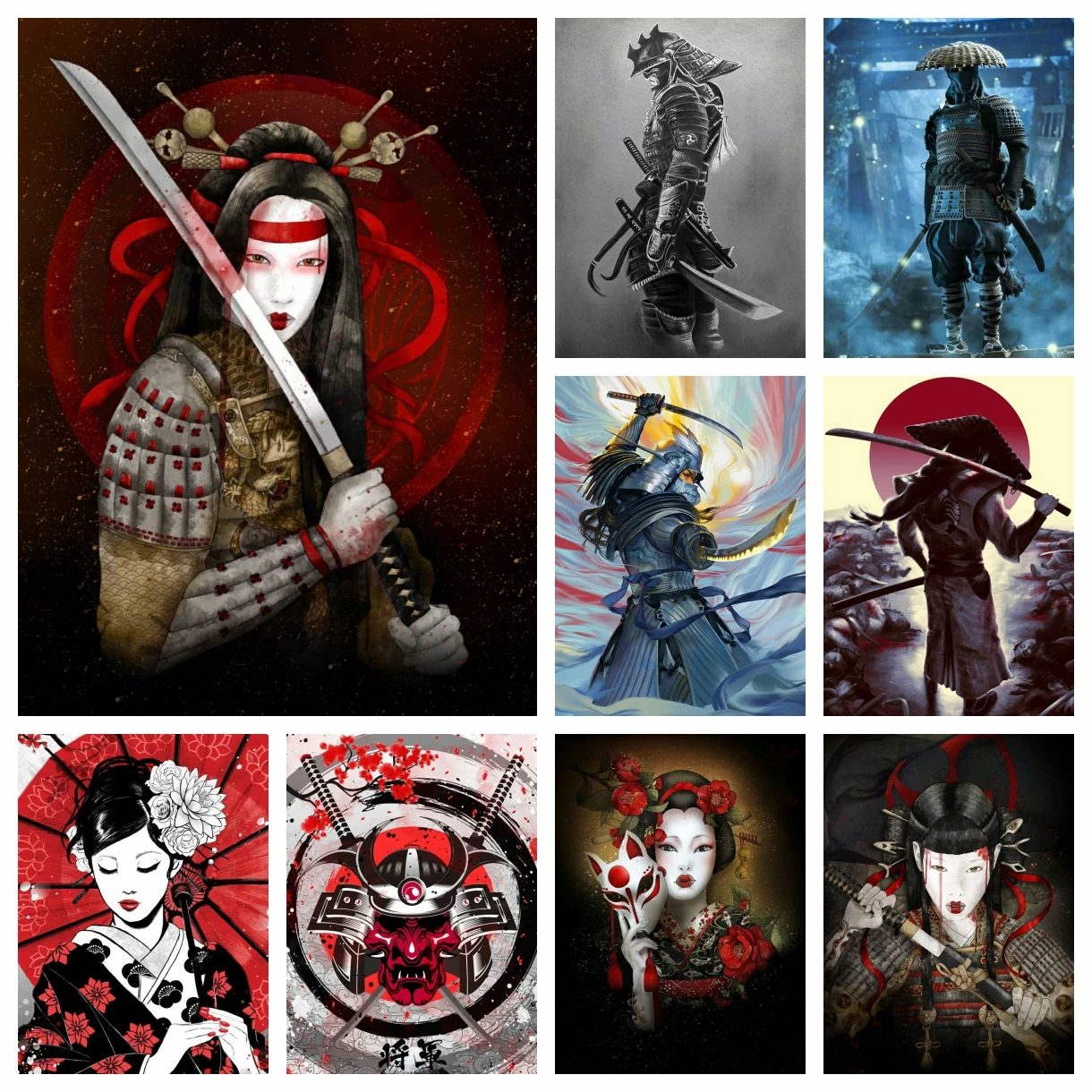 

DIY Diamond Embroidery Painting Japanese Bushido Samurai Geisha Wall Art Cross Stitch Picture Mosaic Craft Full Drill Home Decor