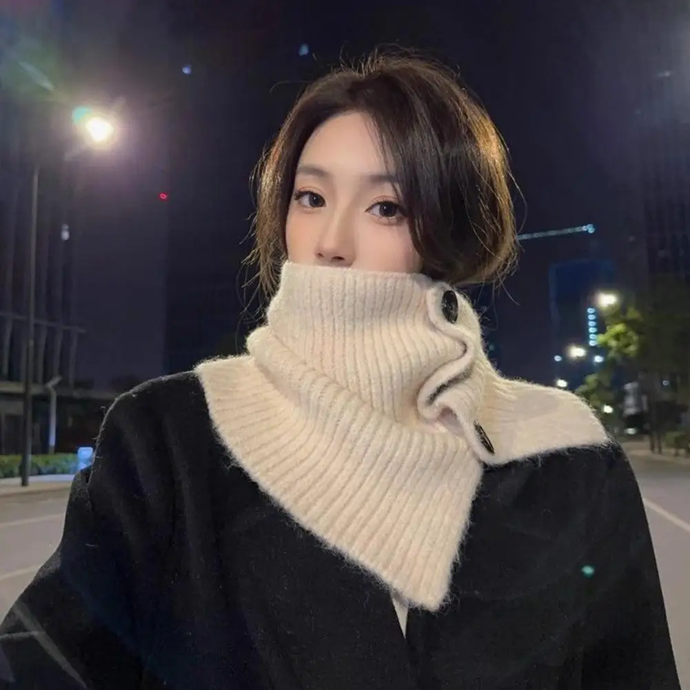 Lightweight Neck Warmer Fake Collar Turtleneck Pullover Shawl Soft Knitted Neck Warmer with Button Closure Women’s Solid Color