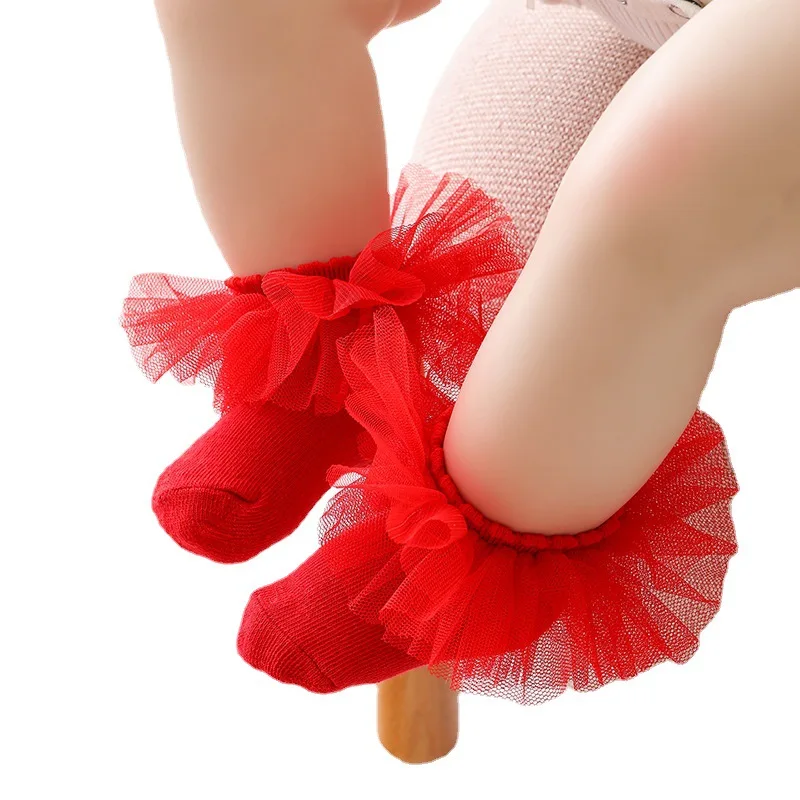 Calzini da bambina calzini con volant per bambini primaverili autunno 7-12m calzini a tubo in pizzo per bambini principessa 0-1 anno calzini in