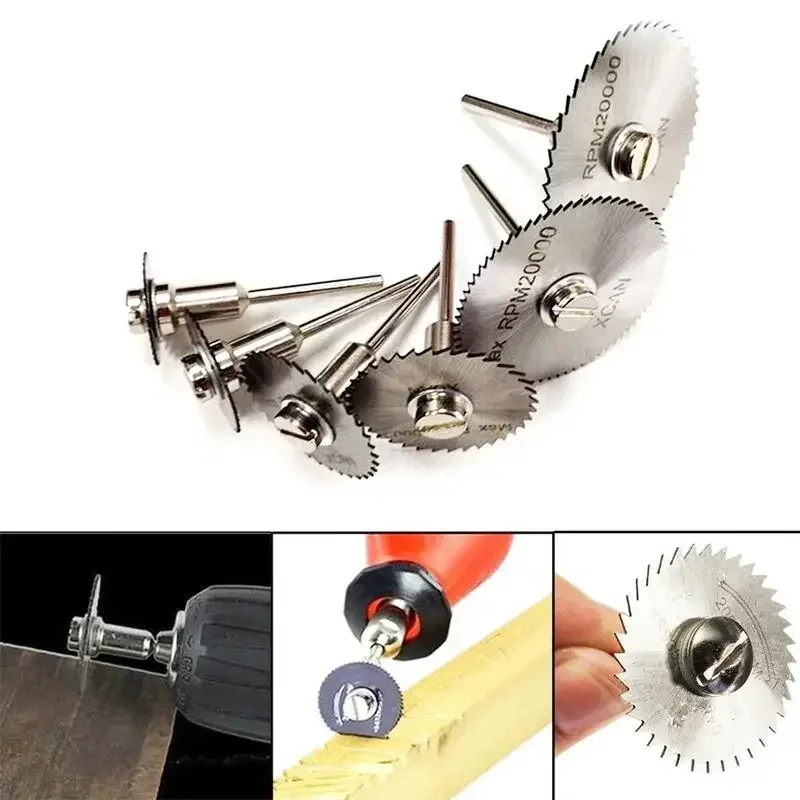 7pc Metal Circular Saw Disc Wheel Blades Shank High Speed Steel Mini Saw Blades with Mandrels Drill Warehouse Rotary Wood Cutout