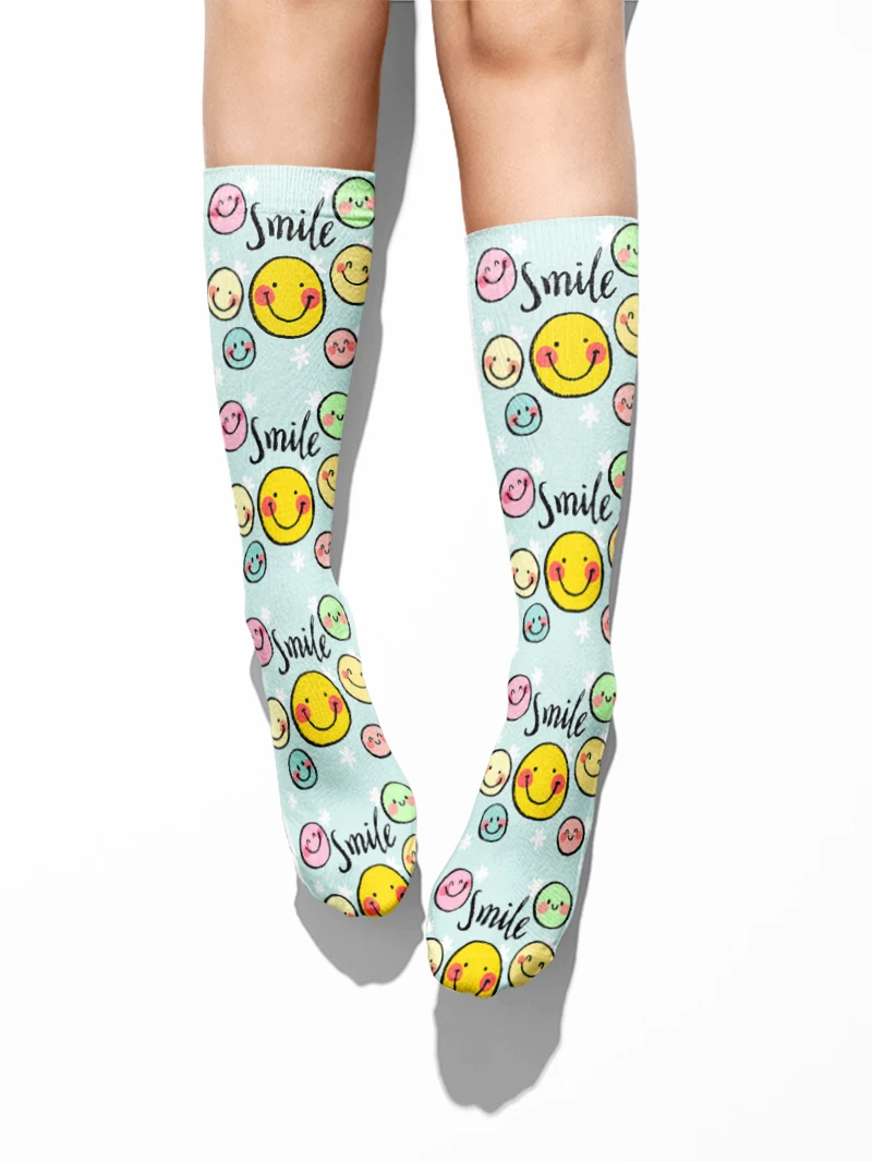 Calcetines largos con estampado de expresión divertida para mujer, medias Kawaii, Harajuku, cómodas, para Halloween, superventas