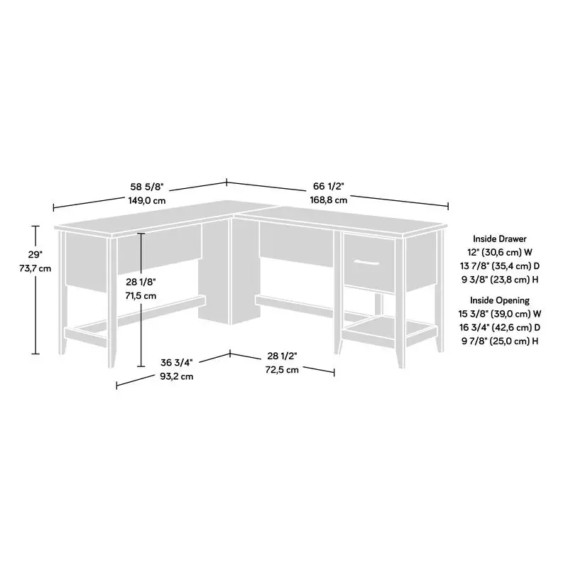 L-förmiger Schreibtisch mit braunem Finish für das Heimbüro, moderner Eckarbeitsplatz mit viel Stauraum, robustes und stilvolles Design für
