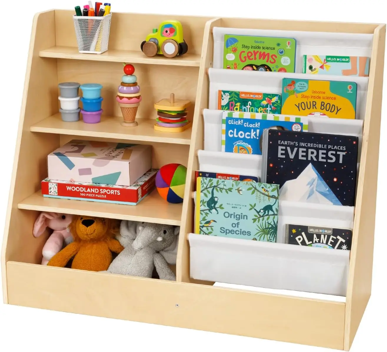 Bookshelf and Toy Organizer, Kids Bookshelf with Spacious Storage and Big Display Bookshelf, Nursery Book Shelves for