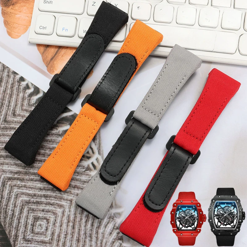 For Richard Mille Nylon Canvas Black Blue Red Anti-Allergy Soft Watchbands RM50 53 Series Ge Ya Convenient Watch Strap 25mm