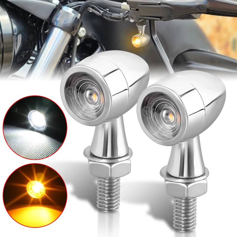 

Chrome E24 Motorcycle LED Turn Signal Light Bullet Moto Led Brake Stop Lights 8mm Mini Signal Lamp For Honda kawasaki Cafe Racer
