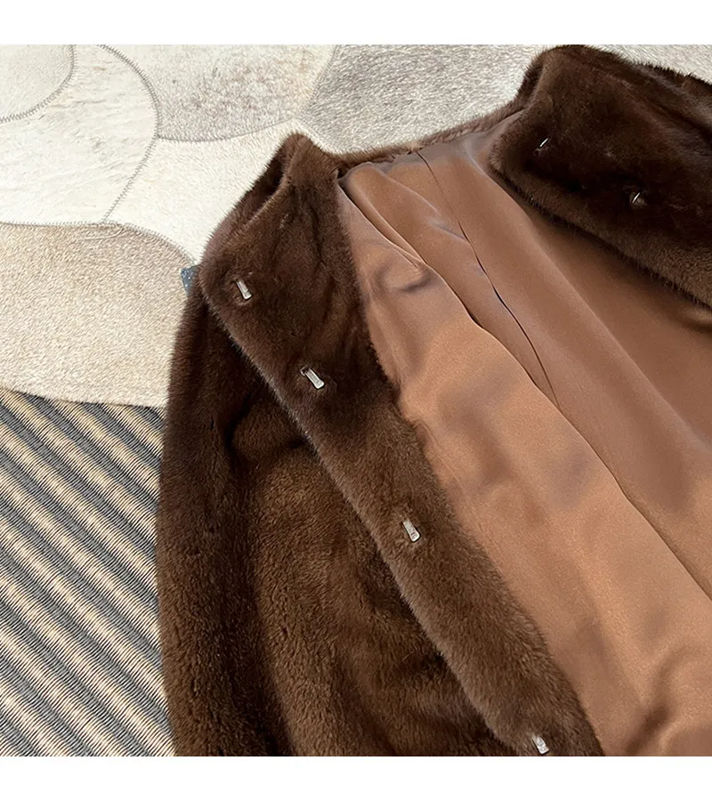 Lautaro Autumn Winter Brown Thick Warm Soft Faux Mink Fur Coat Women Lantern Sleeves Elegant Luxury Chic Fluffy Jacket 2026