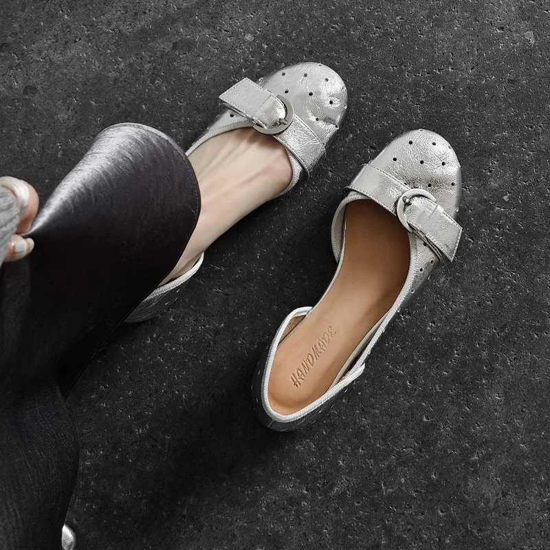 ballet-style-round-toe-flat-bottom-slip-on-women's-shoes-breathable-mary-janes-with-metal-buckle-comfortable-flats-for-women